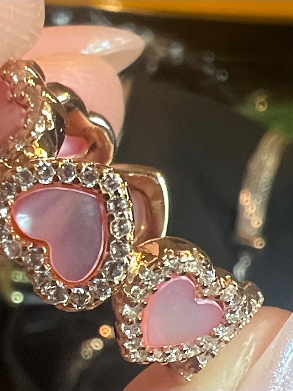 Pink Heart Crystal Drop Earrings - Women's Jewelry
